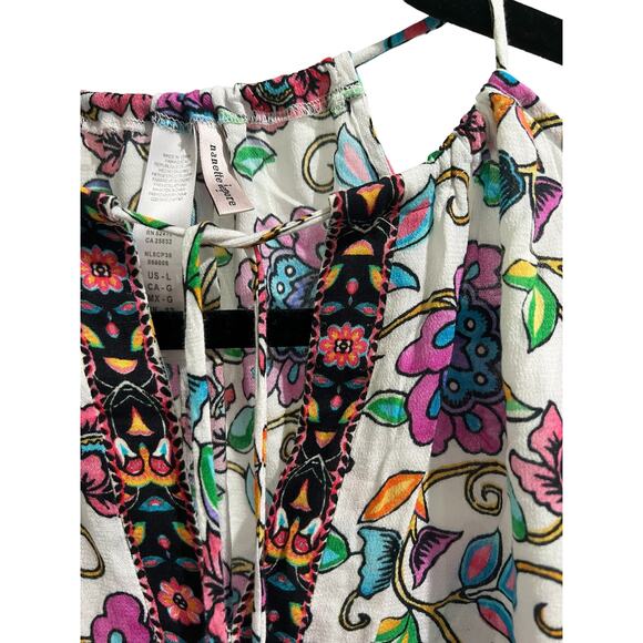 Nanette Lepore Multicolor Paisley Keyhole Boho Cutout Top Size L Beach Travel - Picture 4 of 5